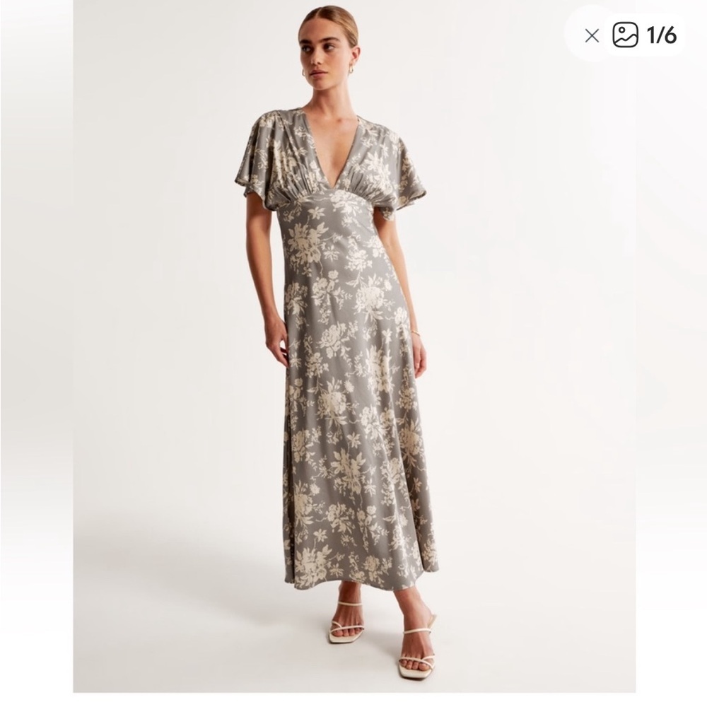 NWT Abercrombie Flutter Sleeve Satin Maxi Dress XS